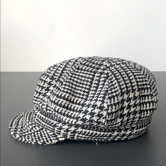 Wool Blend Houndstooth Newsboy Cap Black & Cream OS Boho Urban Casual Preppy main image 5